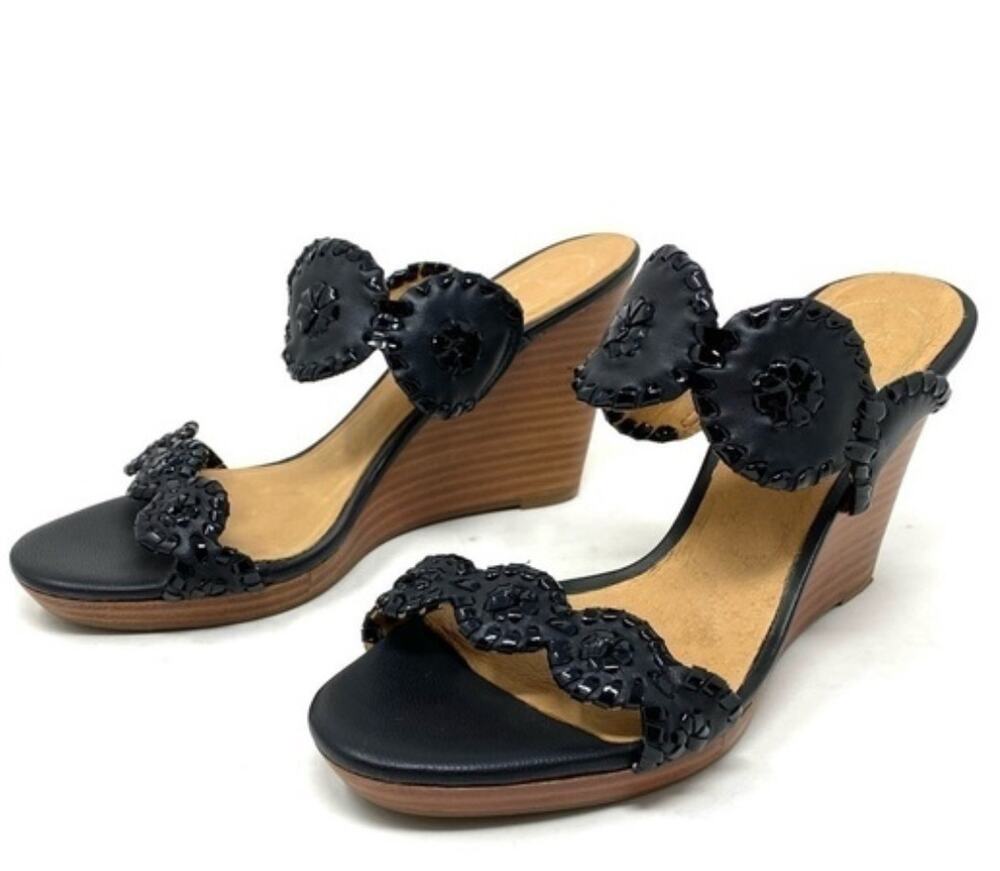 Jack Rogers Luccia Women's 11M Black Leather Wedge Sandal